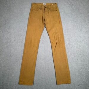 Naked & Famous Jeans Mens 28x34 Brown Skinny Guy Selvedge Duck Canvas Logo Paint